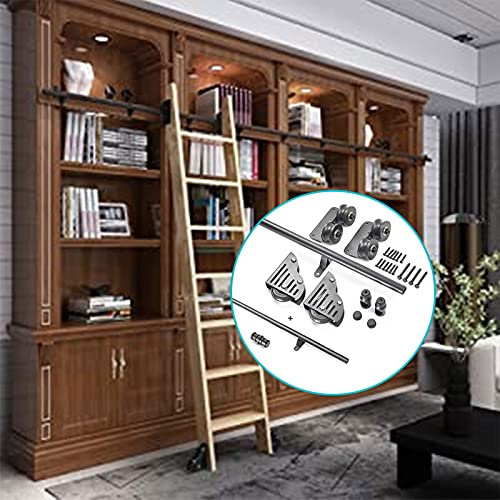 CuNtoHHH Bibliothek mit Rollleiter-Hardware, Schiebeleiter-Hardware-Kit, 3,3 bis 20 Fuß runde Schiene/Schiene (ohne Leiter), Mobile Leiterschiene mit Bodenrollen (Größe: 13 Fuß/400 cm Schienen-Kit)