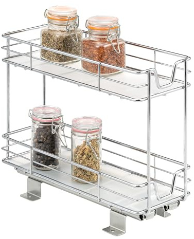 bremermann 2-Tier Telescopic Spice Rack, Cupboard Insert for Shelves Cupboards and Pantry for Food and Supplies - Telescopic Drawer with Shelf, Made of Durable Metal - Chrome