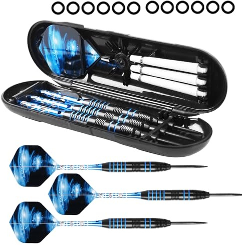 WIYETY Professionella dartpilar med metallspets 22 gram, 3 stycken dart med metallspets, dartpilar metallspets professionell, ståldart-set 3 aluminiumskaft + extra 3 dartpilar (blå)