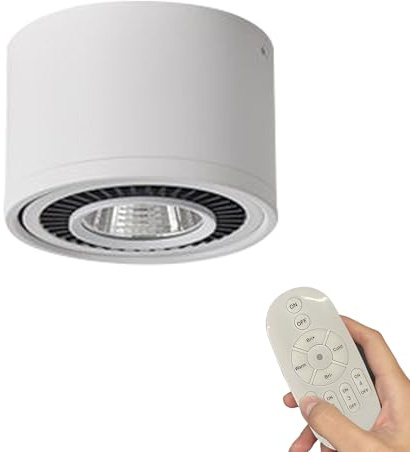 FSLiving LED Deckenspot Aufbauspot Dimmbar, Aufputz Spots Deckenstrahler aus Aluminium Downlight, Weiß Aufbaustrahler Schwenkbar 230V 7W mit Fernsteuerung für Küche Wohnzimmer Schlafzimmer BD0856