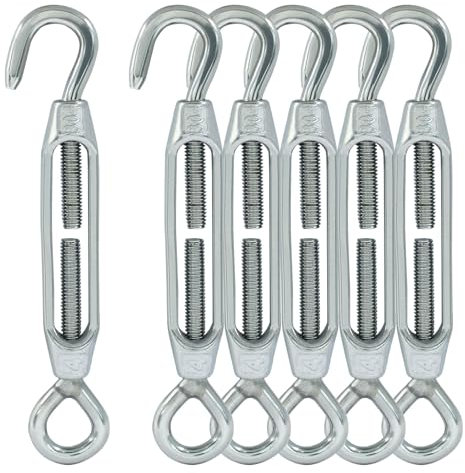 Cjueiom 6Pcs M4 Turnbuckle Wire Tensioner 304 Stainless Steel Turnbuckle Hook and Eye, Adjustable Turnbuckle Heavy Duty, Rope Cable Tension Set
