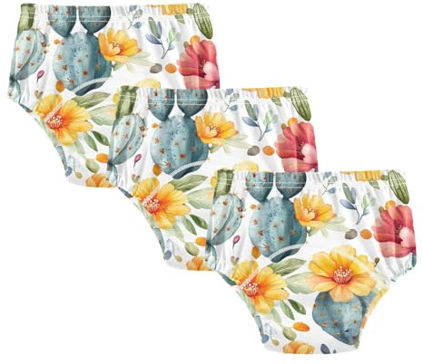 famyily Nature Cactus - Ropa interior retro de acuarela para bebés, pantalones de entrenamiento para orinal, algodón suave durante la noche para bebés, 2T, Nature Cactus Retro Acuarela, 5Tx3