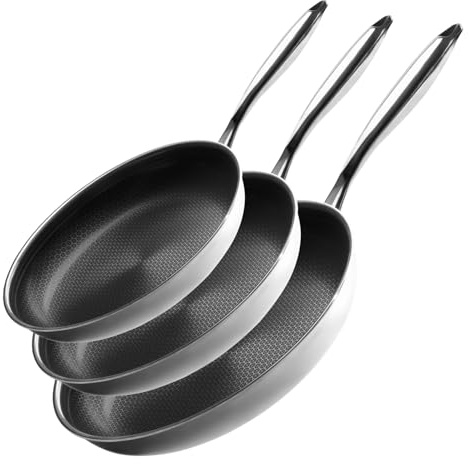 Onyx Cookware Pfannenset 24+26+28 cm – Beschichtete Pfannen Induktion | Für alle Herdarten; kratzfeste Antihaft-Oberfläche; 3-Schicht Edelstahl/Aluminium; PFAS-frei; ofenfest bis 260 °C
