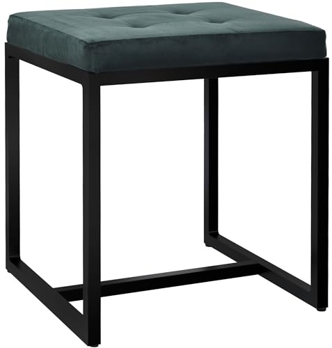 CLP Sitzhocker Barci I Moderner Hocker | Hochwertiger Polsterhocker mit schwarz pulverbeschichteten Eisengestell Farbe grün Material Samt