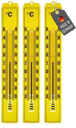 Lantelme 3 Stück Außenthermometer Set Gelb Temperatur -30°C bis 50°C | Analog Kunststoff Thermometer 18cm Wetterfest für Außen Innen Balkon und Garten | Gartenthermometer (Gelb)