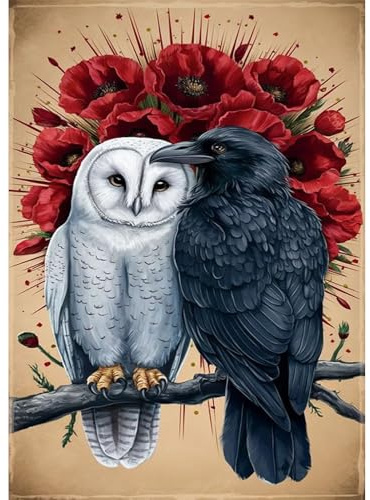 Jawecci Eule Diamond Painting Erwachsene, 5D Diamant Painting Raven Bilder Erwachsene Anfänger, DIY Diamant Kunst Blume Set Diamant Malerei Kinder für Home Dekor 30x40cm