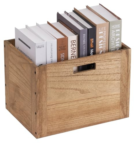 KIRIGEN Stapelbox, Regalbox, Holzkiste ohne Deckel, 26x36x26,2 cm, Braun | Paulownia-Holz, kombinierbar, für Bücher, Kleidung, Spielzeug, Schrank und flexible Aufbewahrung im Wohnbereich