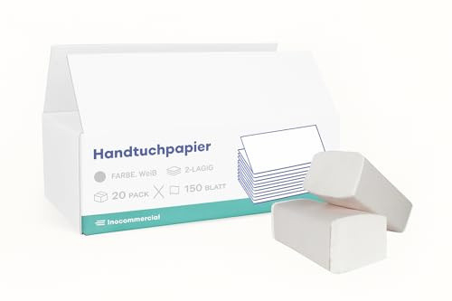 Inoverse 3000 Blatt Papierhandtücher - 25x23 cm ZZ-Falz - Weiß, Falthandtücher, Paper Towels, Papiertücher für Spender, Einmalhandtücher, Handtuchpapier (20 pc x 150 blatt)