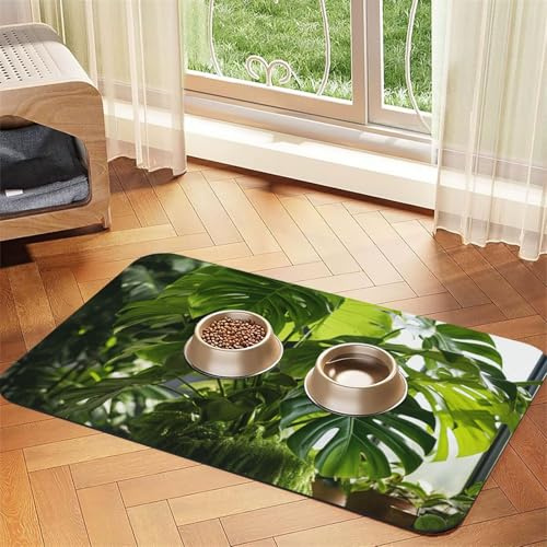 Monstera Deliciosa Banana Palm Print Pet Feeding Mat Dog Mat for Food and Water Bowl Dogs Water Dispenser Mat Dogs Accessories