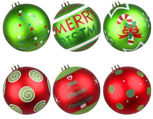 Lanpn 6 STK Große Weihnachtskugeln für Draußen, Grosse 15cm Weihnachtsbaum Kugeln Aussen, Rot Grün Elf Christbaumkugeln Outdoor, Riesen Funkelnd Tannenbaum Kugel Weihnachtsdeko Christbaumschmuck