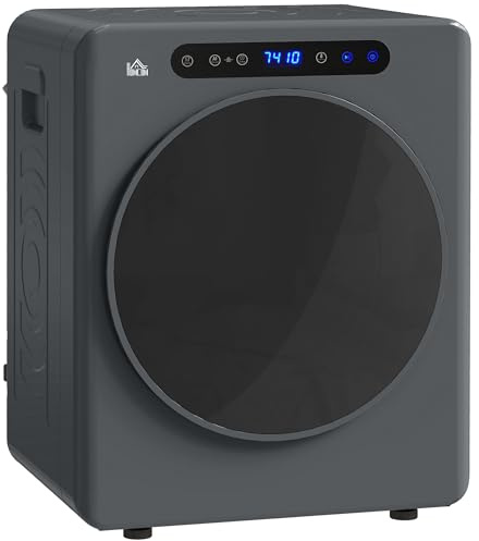 HOMCOM Mini Ablufttrockner 5kg Wäschetrockner mit Sterilisation, Grau | 6 Programmen bis zu 60℃, 1000W Trockner mit Touch-Screen, Knitterschutz, Edelstahltrommel, Extra-Trocken-Modus