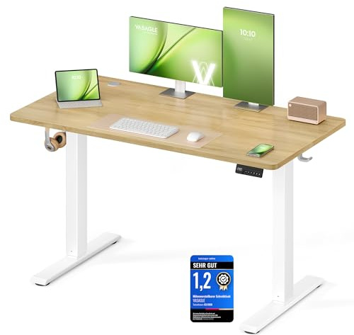 VASAGLE Bureau Électrique Réglable en Hauteur, Bureau Assis-Debout, Table, Rappel de Sédentarité, Fonction Mémoire 4 Hauteurs, Télétravail, 120 x 60 cm, Doré Chêne LSD312YA03