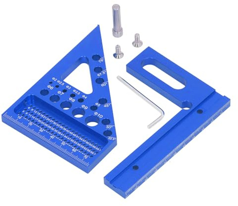 Goniometro in legno, righello triangolare in alluminio, disposizione multiangolo con perno di posizionamento, per legno fai te (Blu)