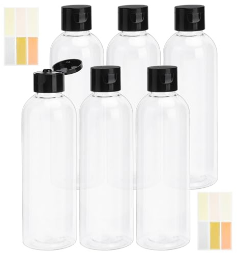 KQDRAVINE 6 Flaconi da Viaggio 200 ml e un Pacchetto di Etichette Adesive Impermeabili Contenitori da Viaggio per Liquidi per Prodotti da Bagno Contenitori per Shampoo, Balsamo, Lozioni e Creme