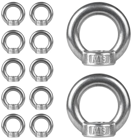 12 dadi ad anello M8, filettatura con occhielli ad anello, in acciaio inox 304, dadi ad anello, dado occhiello, viti ad anello, occhielli a vite, viti ad anello per accessori di sollevamento (12, M8)