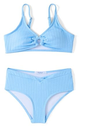 Arshiner Ragazza Bikini Set Coste Bambina Due Pezzi Costume da Bagno Estate Colore Puro Bustier e Bikini Slip Tankini Set per Ragazze 11-12 Anni Blu