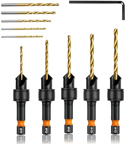 11 Pcs Countersink Drill Bit Set, Counter Sink Drill Bits | Adjustable Bit Holder for #4 #6 #8 #10 #12 Screws, Suitable for Wood, Bit Holder for Wood, Plastics, and Composite Panels