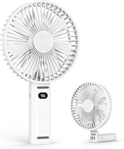 Bellababy Ventilador portátil recargable, con batería de 3600 mAh, pantalla LED, circulación de aire, 4 velocidades, ideal para viajes, hogar, oficina, dormitorio y exteriores