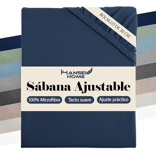 H HANSEL HOME Sábana Bajera Ajustable de Microfibra, Altura 30 cm, Transpirable y Suave, con Elástico Perimetral - Sábana Bajera 150x190/200cm – Azul Marino