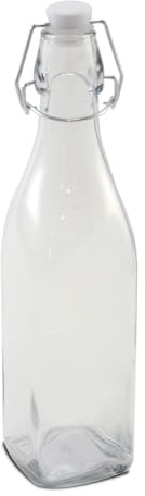 JUANIO Paquete de 6 Botellas Cuadrada de Vidrio con Tapa Hermética, Jarra con Cierre de Clip, Botellas de Nevera para Agua Leche Zumo Limonada, Capacidad 0,5L - Largo 6,5 x Ancho 6,5 x Altura 27 cm