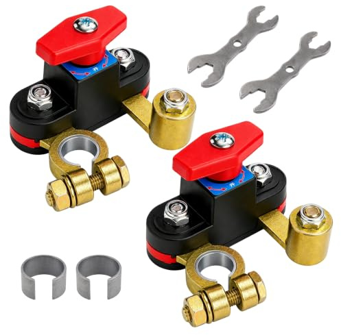 Lot de 2 Coupe Circuit Batterie Voiture 12V-24V, Rotatif Réglabl 180°, Cosse Coupe Batterie en Cuivre Pur, Interrupteur 12v, Battery Disconnect Switch, Adapté pour Voiture, Camion, Camping-Car et Moto