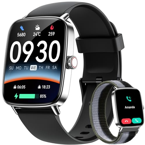 Smart Watch for Men Women,1.85 HD Screen Fitness Watch for iPhone/Samsung/Android,Smartwatch with BT Call,Heart Rate/Sleep/SpO2 Monitor,120+ Sport Modes,IP68 Waterproof,AI Voice,2 Straps
