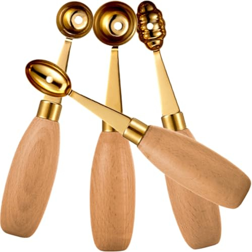 Artibetter 4 Pezzi Scavino per Meloni in Acciaio Inossidabile e Legno Bordi Arrotondati, Leggero e Design Semplice, per Dessert Decorativi e Ufficio