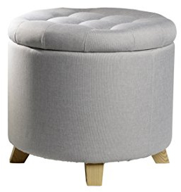 Echtwerk Sitzhocker “Mary“, Fußhocker mit Stauraum, Abnehmbarer Deckel, Aufbewahrungstruhe rund, mit Holzfüßen, geeignet für Schlaf- und Wohnzimmer, Gepolsterte Sitzfläche, 45 x 45 x 41 cm, Grau