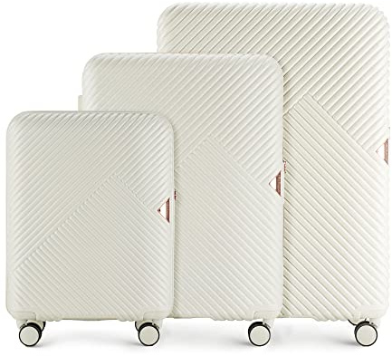 WITTCHEN Juego de 3 maletas Trolley robustas de policarbonato 4 ruedas giratorias TSA Combination Lock Juego de maletas TSA Combination Lock GL Style blanco