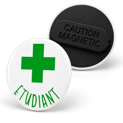 Badgmania Badge Étudiant en Pharmacie Magnétique 3,8cm - Croix Verte Fond Blanc - Sans Épingle pour Blouse - Identifiant Officine - Fabriqué en France