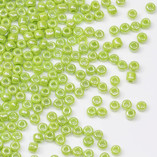 Tibaoffy Green Bright Beads Size 8/0 Crafts Glass Seed Beads 3mm for Jewelry Making (Total About 100g About 3600pcs)