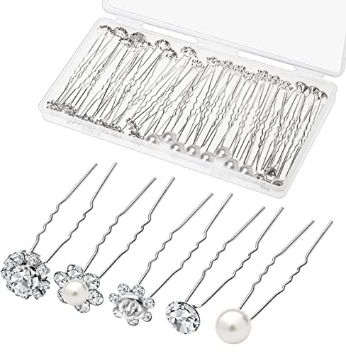 40 Pack Wedding Pearl Hair Pins for Bridal, Silver Pearl Rhinestone Hair Pins Wedding Hair Decorations Accessories for Brides Bridesmaids Women Girls