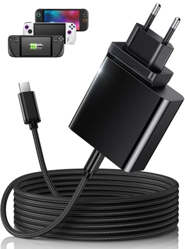 65W Schnellladegerät für Steam Deck, Nintendo Switch 2 & ROG Ally – PD3.0-klappbarer Netzadapter mit 6.6FT(2M) USB-C-Kabel, Switch 2/Steam Deck OLED/ROG Ally X Ladegerät unterstützt TV-Dock(6.6FT)