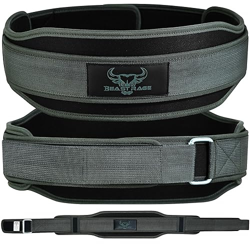 Viktlyftningsbälte dubbelstyrka 5,5 vadderad neopren rygg gym bodybuilding dödlyft, träning, fitness, träningsbälten, män, kvinnor, ländryggsträning, kärnstöd (L, armégrön)