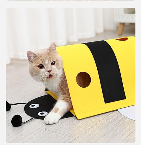 Tuzsocr Filz Katze Tunnel Rolling Dragon Abnehmbare und Waschbare Katze Nest Haustier Spielzeug Katze Tunnel Honigbiene (Honigbiene)
