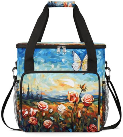 Borsa da trasporto per macchina da caffè, borsa da viaggio compatibile con K-Mini e K-Mini Plus, custodia portatile per caffè monodose per capsule K-Cup, pittura ad acquerello con fiori di rosa