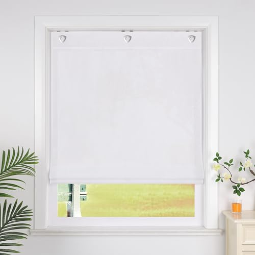 SCHOAL Raffrollo mit Ösen Einfarbige Vorhänge Wohnzimmer Gardine Blickdicht Raffgardine Fenster Rollo 1 Stück BxH 80x140cm Weiß