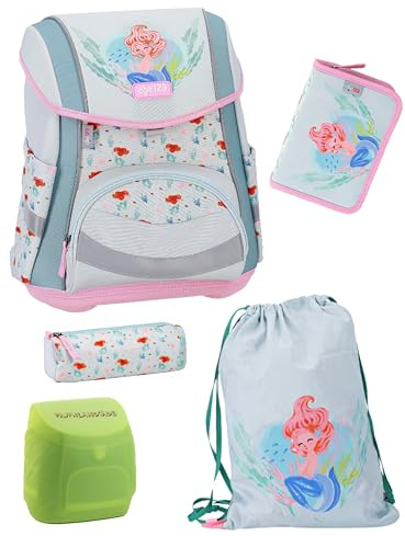 Familando - Ergo Premium Schulranzen Set - 5-teilig mit Federmappe - Mermaid (Meerjungfrau) - Ergonomisch, stabil & mit verstellbarem Rückenpolster - 1000g & 20L Volumen - ab 1. Klasse
