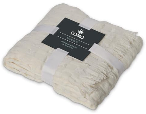Como Kuscheldecke Creme Champagner Premium in Waffel-Optik, Moderne Fleecedecke, fein gestrickte Wohndecke, 100% Polyester, gesäumte Einfassung 130 x 170 cm