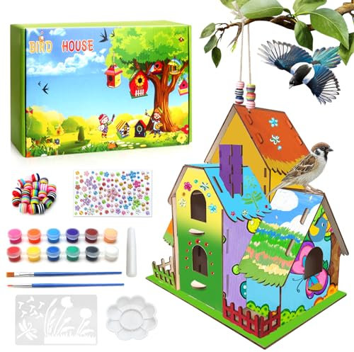 Vogelhaus-Bastelarbeiten, baubarer DIY-Vogelhaus-Bausatz für Kinder zum Bauen, Kunsthandwerk aus Holzspielzeug, Bastelprojekte für Kindertagsgeschenke, Jungen und Mädchen, Alter 5–8 und 8–12 Jahre