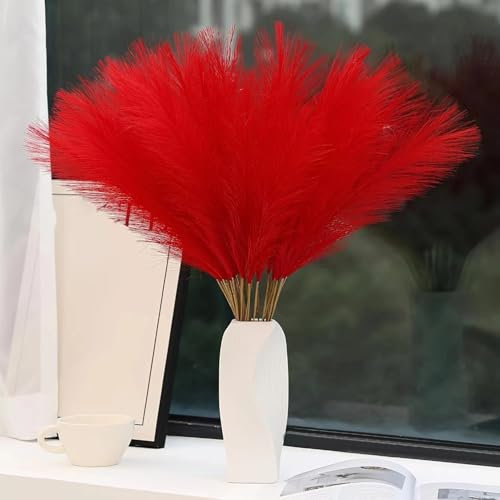 VIDSTW 30 Piezas 55 Cm Artificiales De Pampas Secas Decoracion Boda Pampas Grass Hierba Pampa Grass Grande de Ramo Seco Boho para Decorar Dormitorio Salón Boda (Rojo)