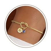 Turandoss Bracelets Initiales en Or 14K pour Femmes et Filles - Bracelets délicats avec initiale M en nœud pour l'amour éternel, Bracelets en novembre avec citrine créée, pierre de naissance pour