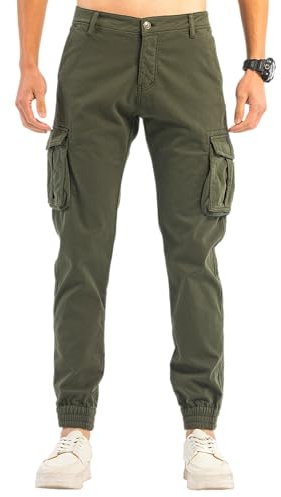TONY BACKER Pantaloni Cargo Uomo Felpato in Pile Invernale Caldo Trekking Elasticizzato Multitasche 1639 (IT, Misura del girovita, 52, Regular, Regular, Verde)