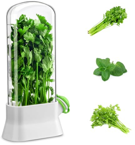 ERFGT Contenedor de Hierbas Frescas 15 x 7,3 x 27 cm, Almacenamiento de Hierbas para Refrigerador, para Cilantro, Perejil, Espárragos - Blanco