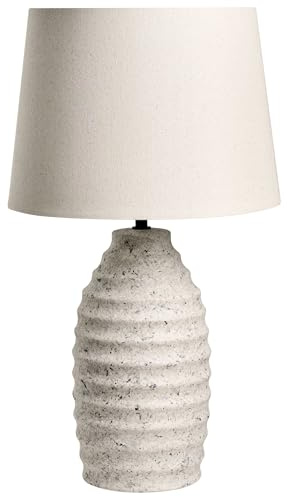Beliani Lampada da tavolo in stile scandinavo con base in ceramica e paralume in lino, forma a tamburo, aspetto pietra, verniciata bianco sporco