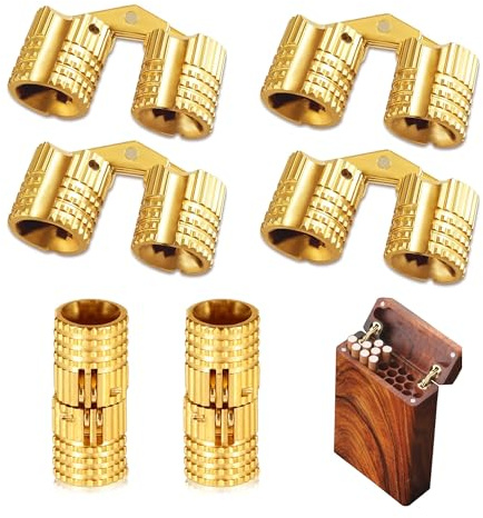 6 Pièces Charnière Invisible Laiton Tonneau 8 mm, Mini charnières en laiton, Charnière Invisible Cylindrique Ouverture à 180° Angle pour Bricolage Porte en Bois Boîtes Badeaux Boîte à Bijoux