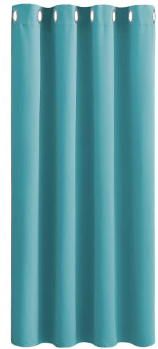 PONY DANCE Gardinen Kinderzimmer Junge 1 Stück H 158 x B 132 cm Kurzer Vorhang Blickdicht Thermo Vorhang gegen Kälte Verdunkelungsvorhang Ösenschal, Hellblau