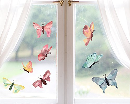 TinyFoxes Fensterbild Frühling - Fensterbild Schmetterlinge im Set aus 16 einzelen Teilen - selbstklebend und wiederverwendbar - handgezeichnet von Kristin Franke