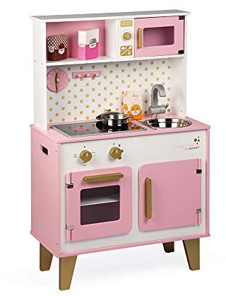 Janod - Candy Chic Big Wooden Cooker for Children - Equipped with Fridge and Microwave, Sound and Light - Pretend Play - 6 Accessories Included - For children from the Age of 3, J06554, Pink and White
