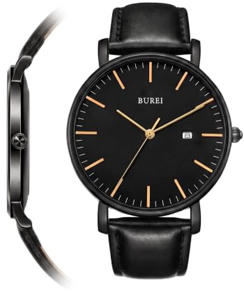 BUREI Herren Uhren Ultra Dünne Minimalistische Quarzuhr mit Datumsanzeige für Damen und Herren Classic Design